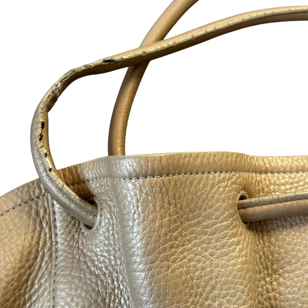 Cole Haan Gold Pebbled Leather Large Hobo Bag Pink Interior‎